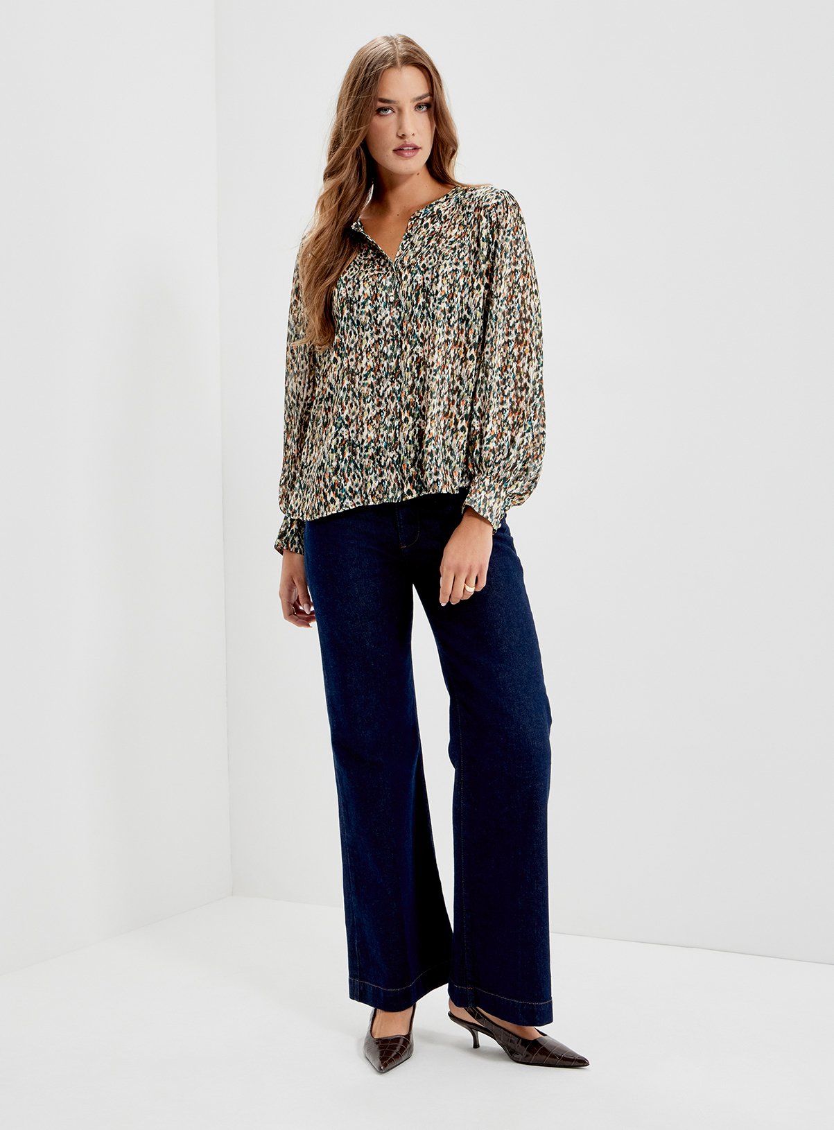 FINERY Lia Satin Chiffon Button Through Blouse 10 - Image 2 thumbnail
